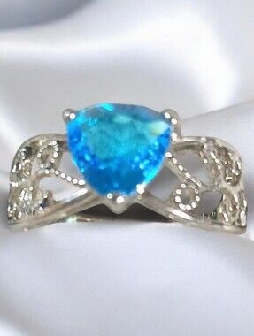 Blue Heart-Cut Gemstone Filigree Women's Ring In Sterling Silver.